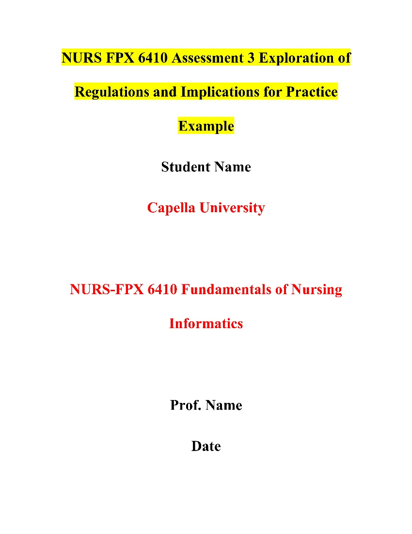 NURS FPX 6410 Assessment 3 Exploration of Regulations and Implications for Practice