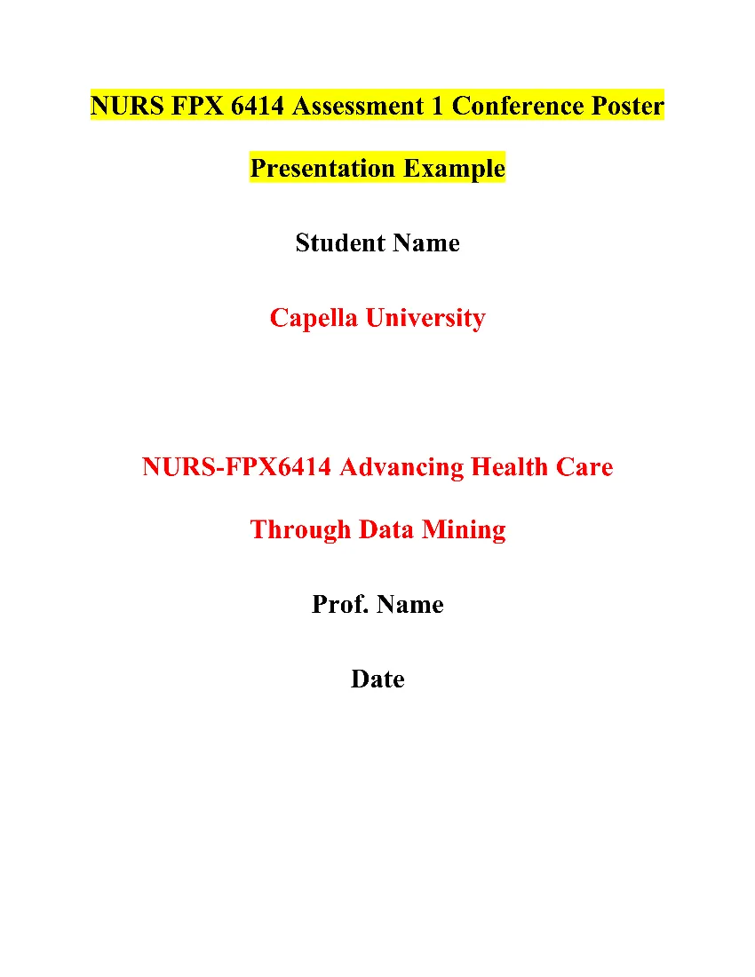 NURS FPX 6414 Assessment 1 Conference Poster Presentation