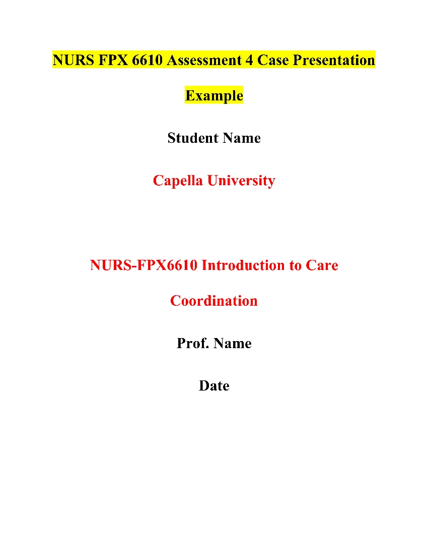 NURS FPX 6610 Assessment 4 Case Presentation