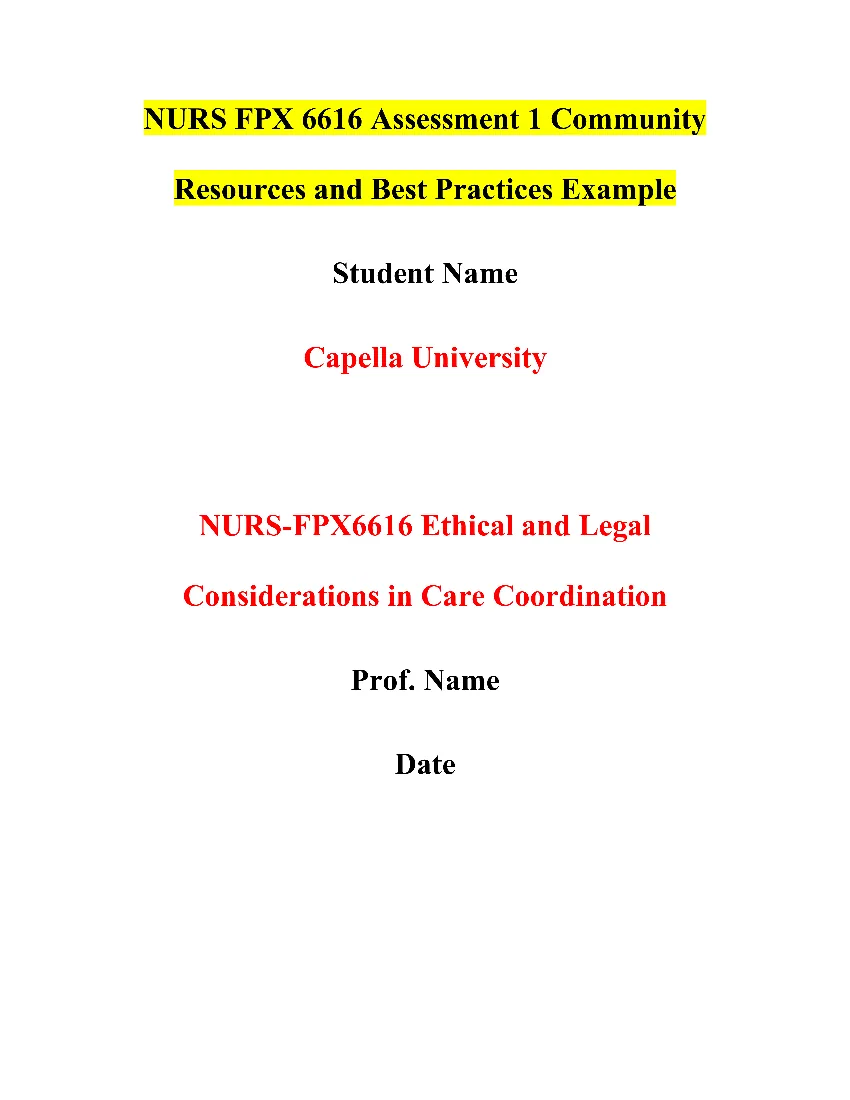 NURS FPX 6616 Assessment 1 Community Resources and Best Practices