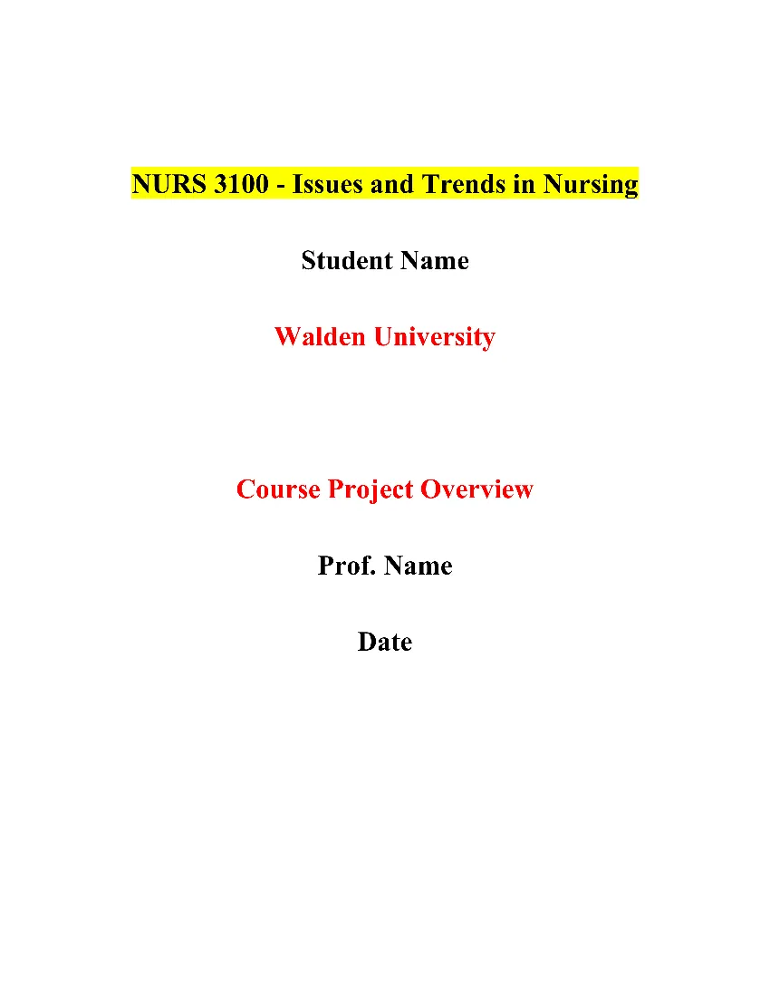 NURS 3100 - Issues and Trends in Nursing Course Guide & Examples
