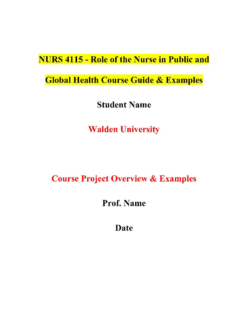 NURS 4115 - Role of the Nurse in Public and Global Health Course Guide & Examples