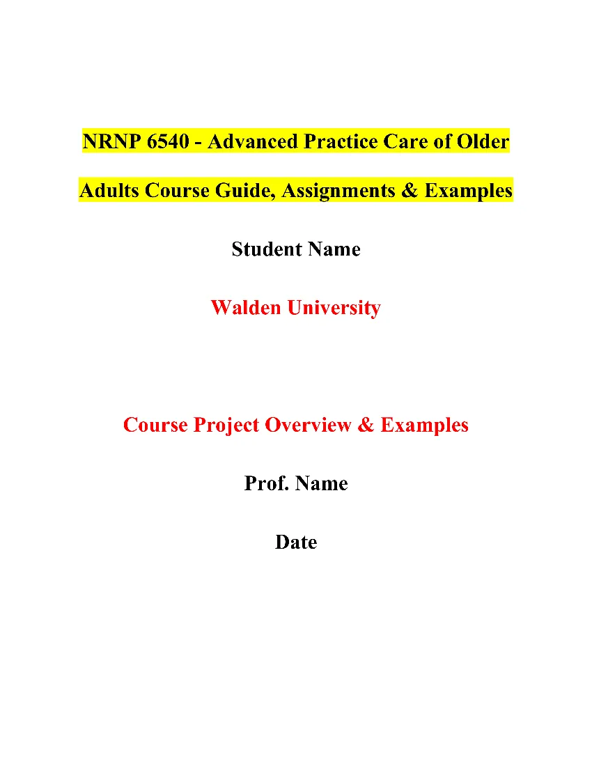 NRNP 6540 - Advanced Practice Care of Older Adults