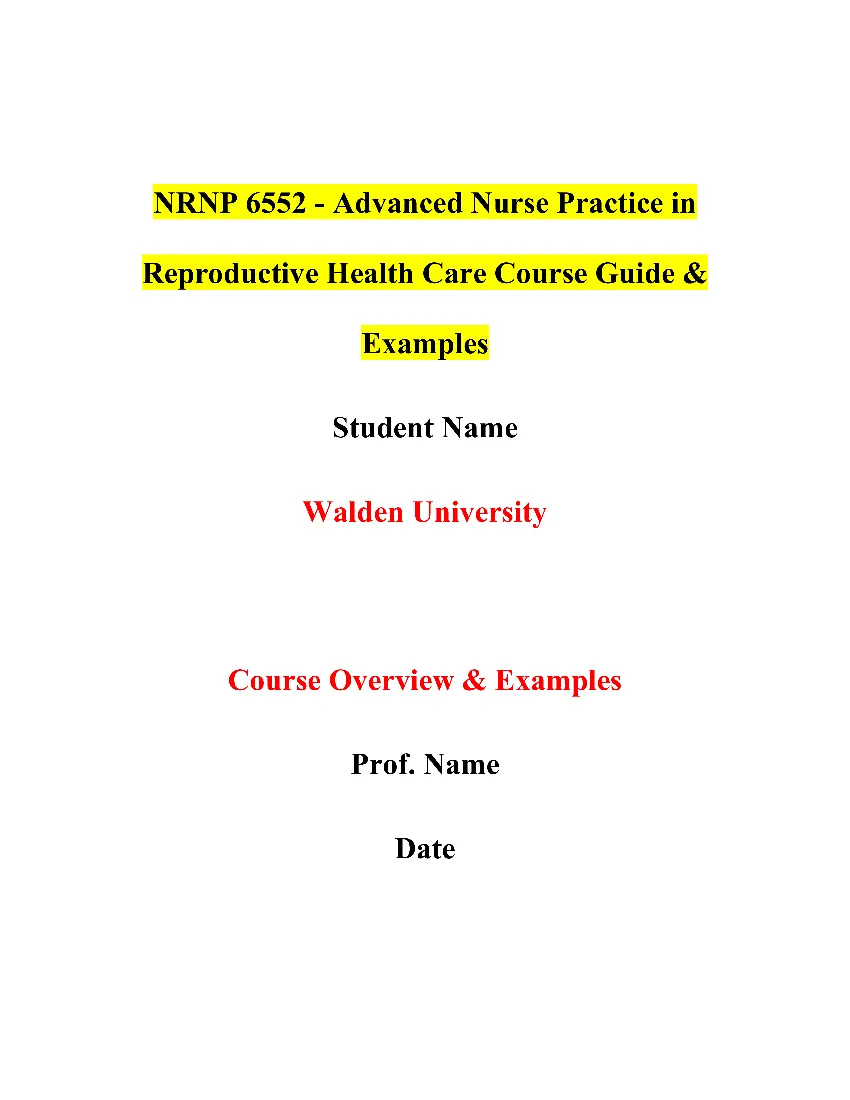 NRNP 6552 - Advanced Nurse Practice in Reproductive Health Care Course Guide & Examples