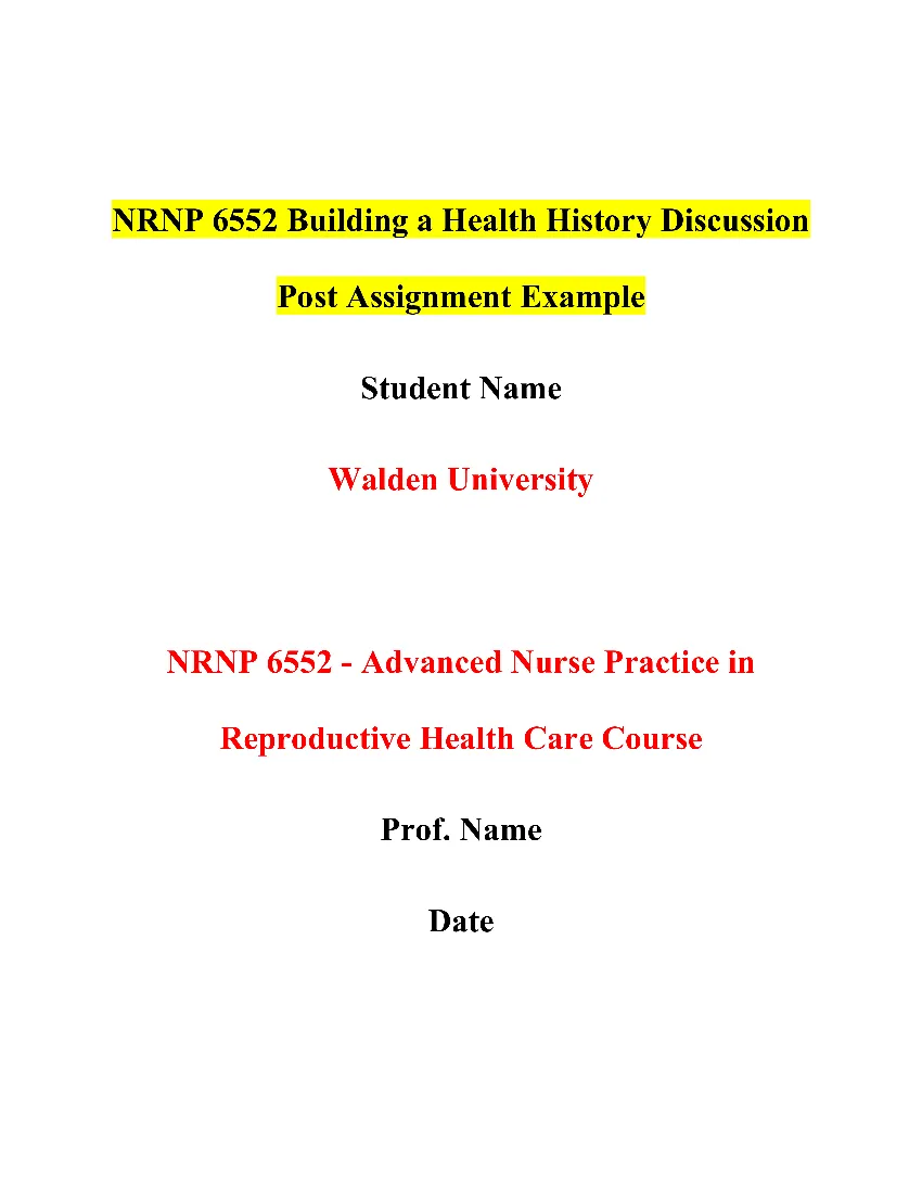 NRNP 6552 Building a Health History Discussion Post Assignment