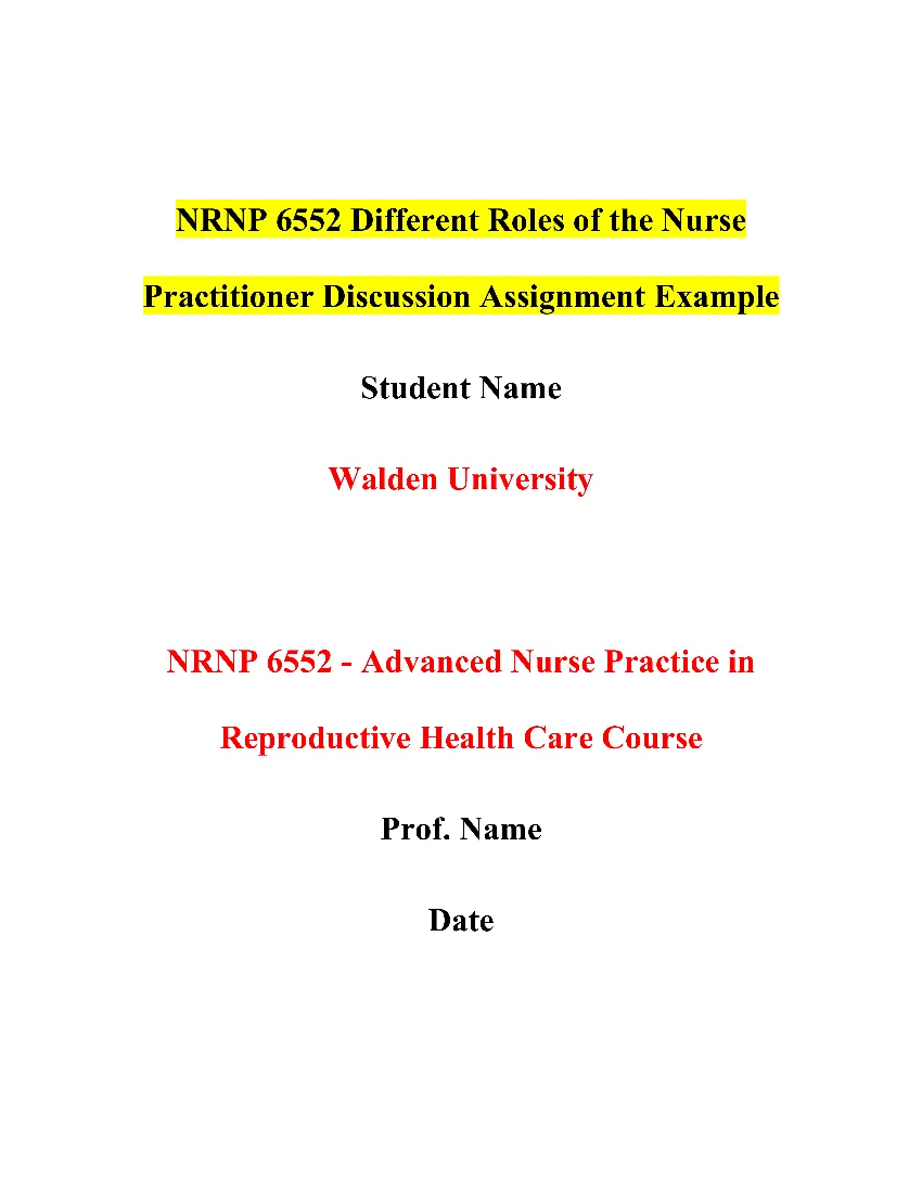 NRNP 6552 Different Roles of the Nurse Practitioner Discussion Assignment