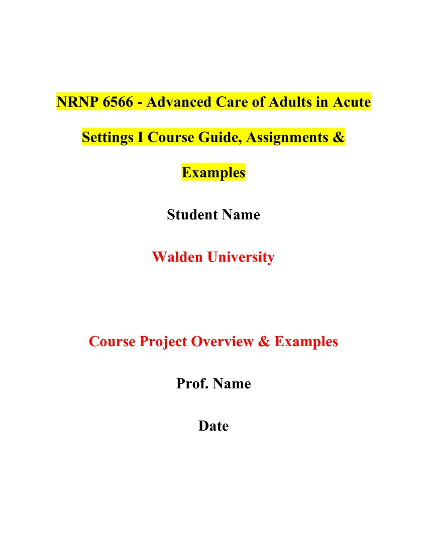 NRNP 6566 - Advanced Care of Adults in Acute Settings I