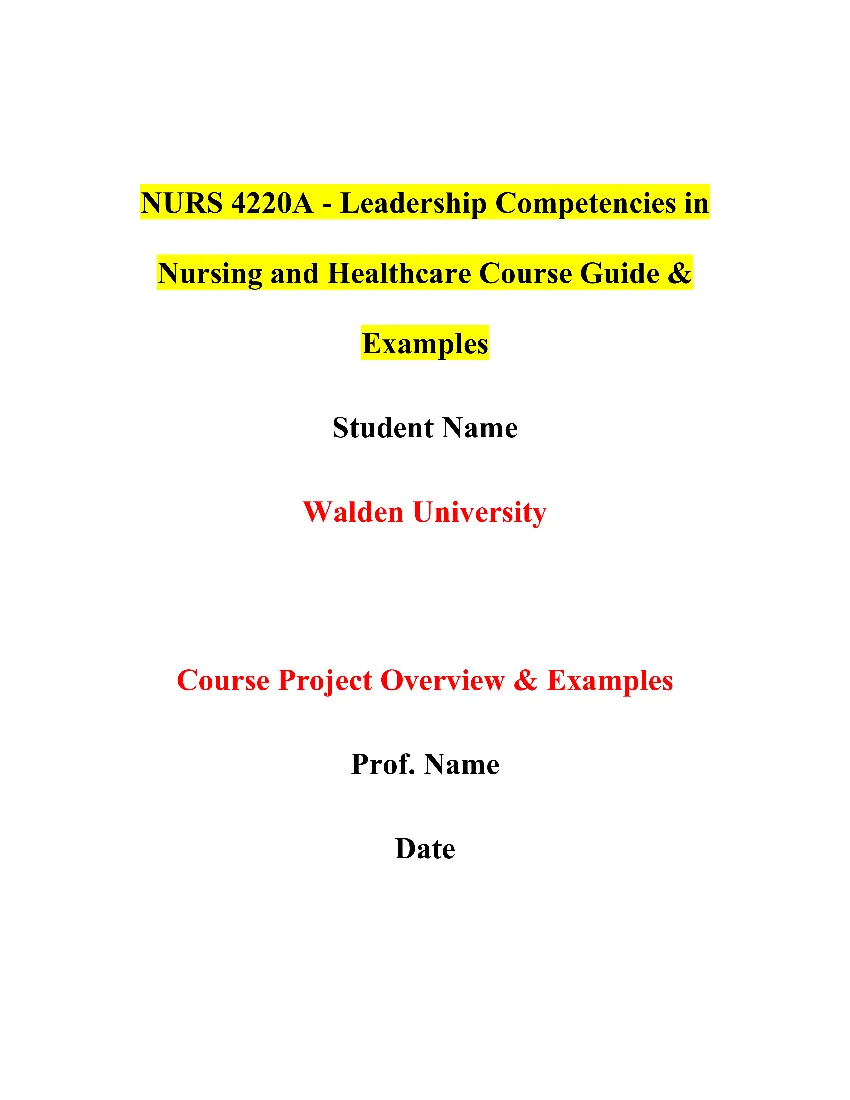 NURS 4220A - Leadership Competencies in Nursing and Healthcare Course Guide & Examples