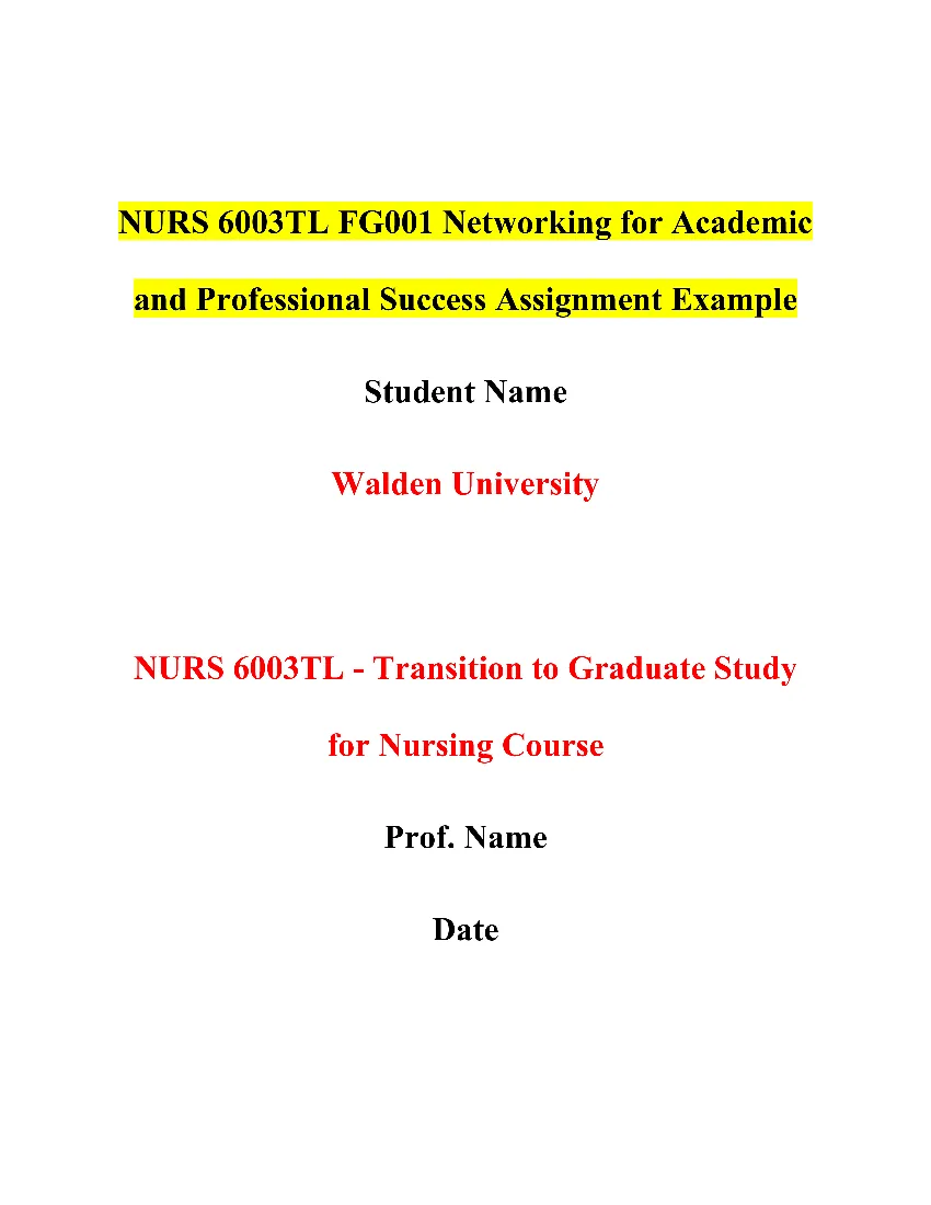 NURS 6003TL FG001 Networking for Academic and Professional Success Assignment