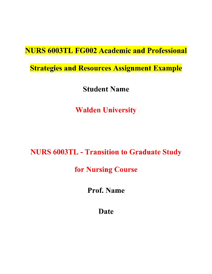 NURS 6003TL FG002 Academic and Professional Strategies and Resources Assignment
