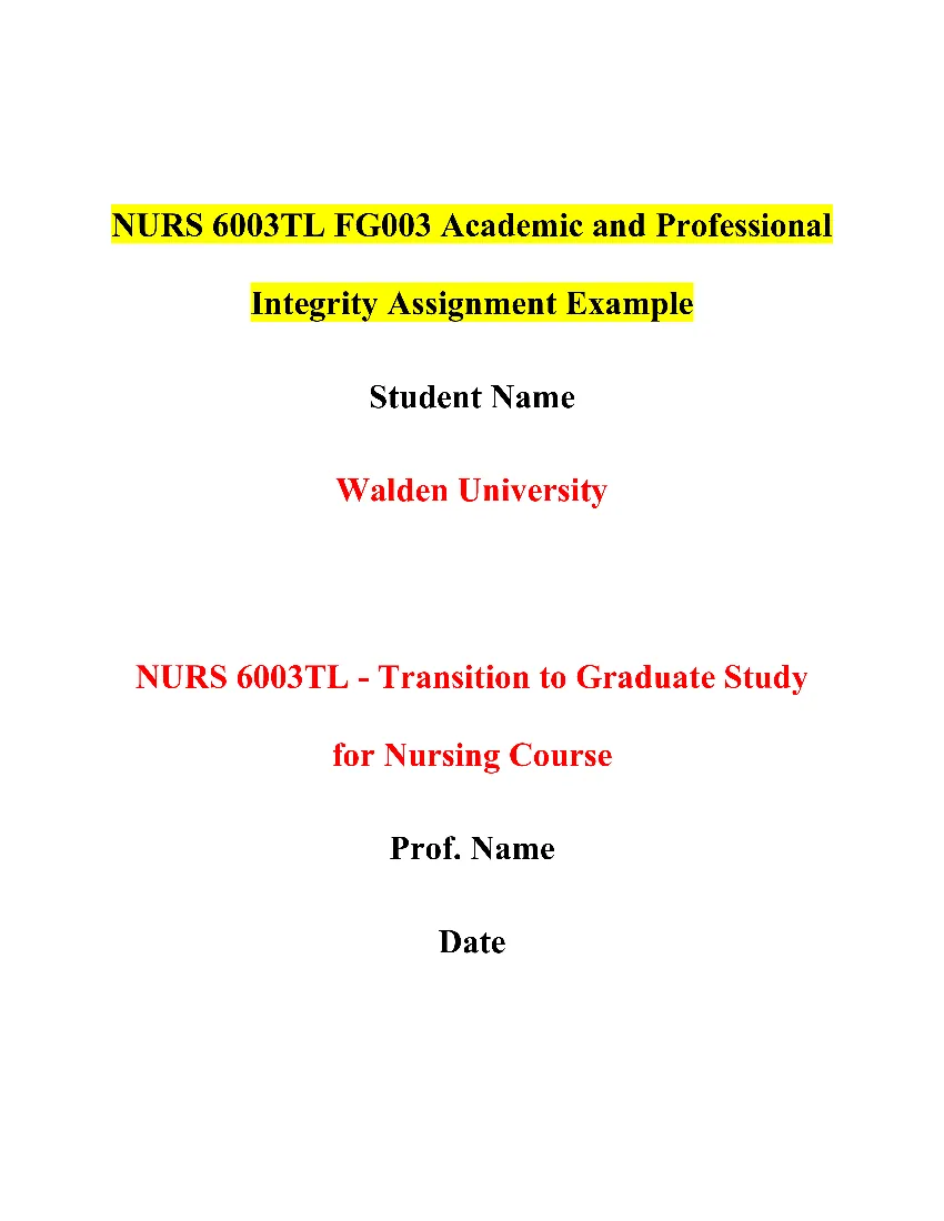 NURS 6003TL FG003 Academic and Professional Integrity Assignment