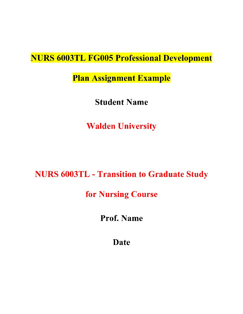 NURS 6003TL FG005 Professional Development Plan Assignment