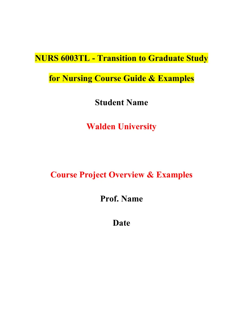 NURS 6003TL - Transition to Graduate Study for Nursing Course Guide & Examples