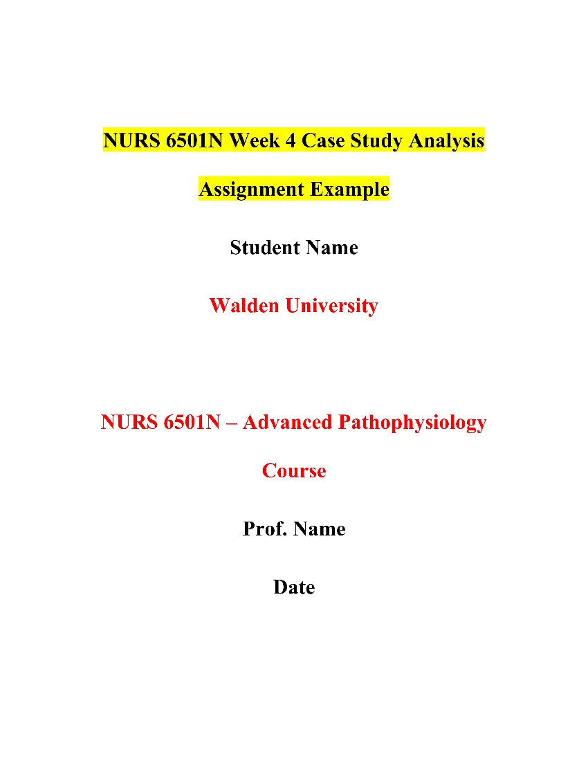 NURS 6501N Week 4 Case Study Analysis Assignment