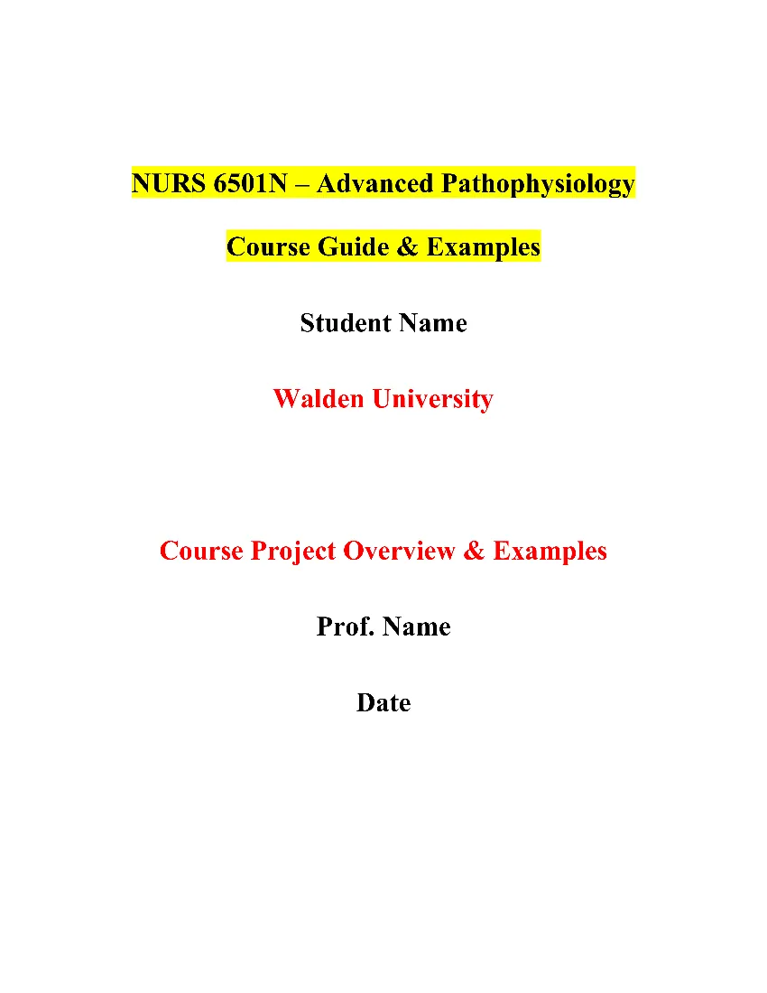 NURS 6501N – Advanced Pathophysiology Course Guide & Examples