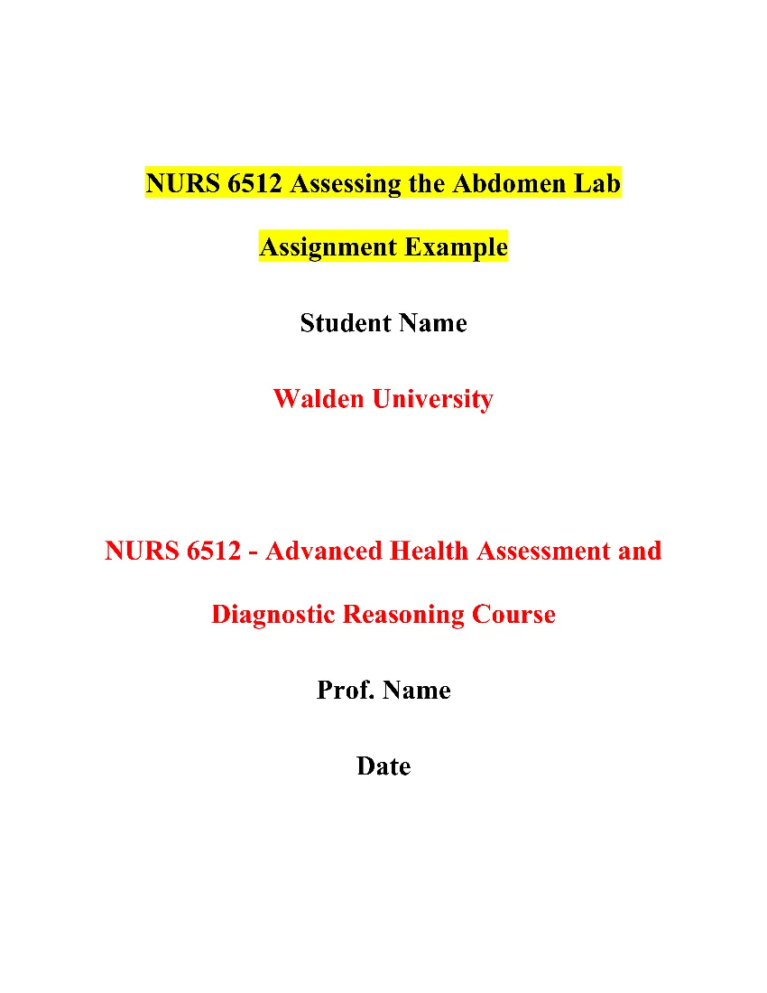 NURS 6512 Assessing the Abdomen Lab Assignment