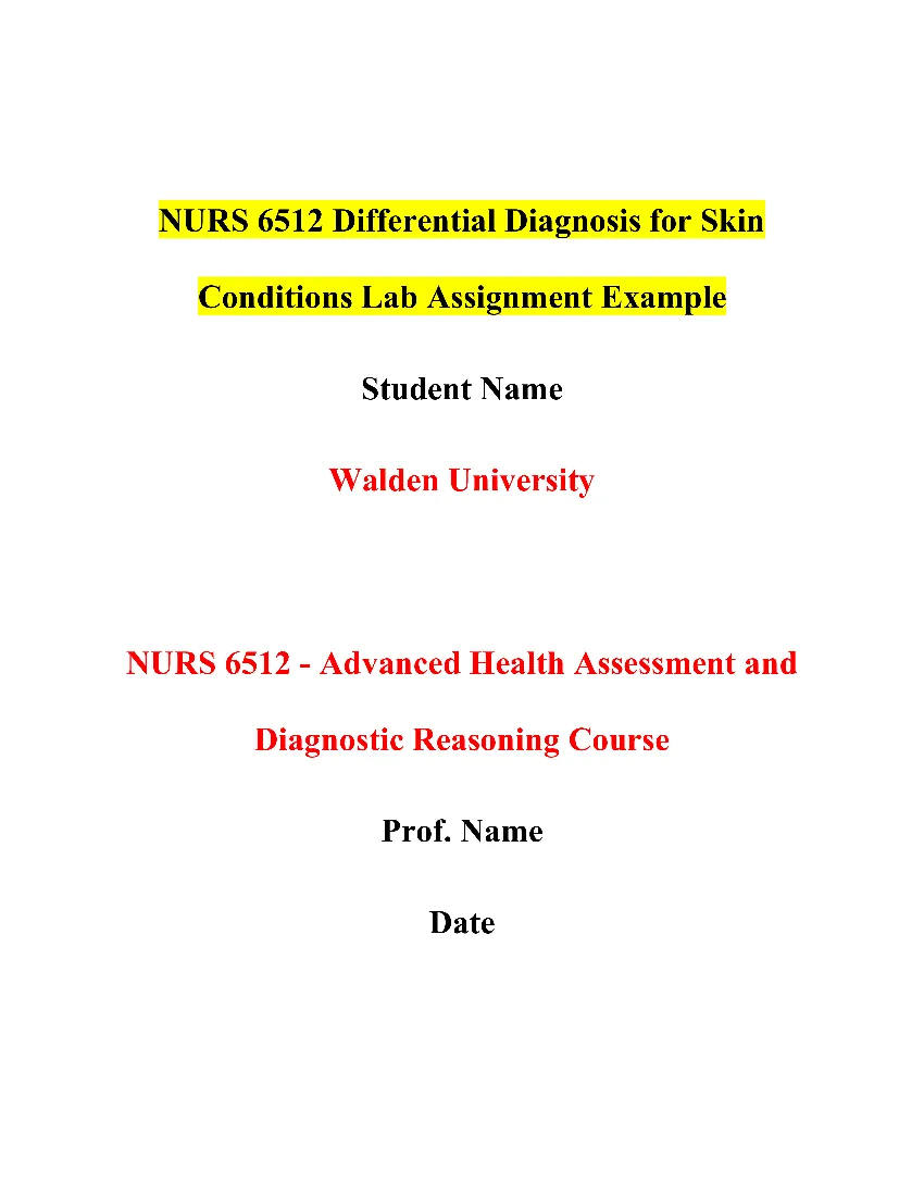 NURS 6512 Differential Diagnosis for Skin Conditions Lab Assignment