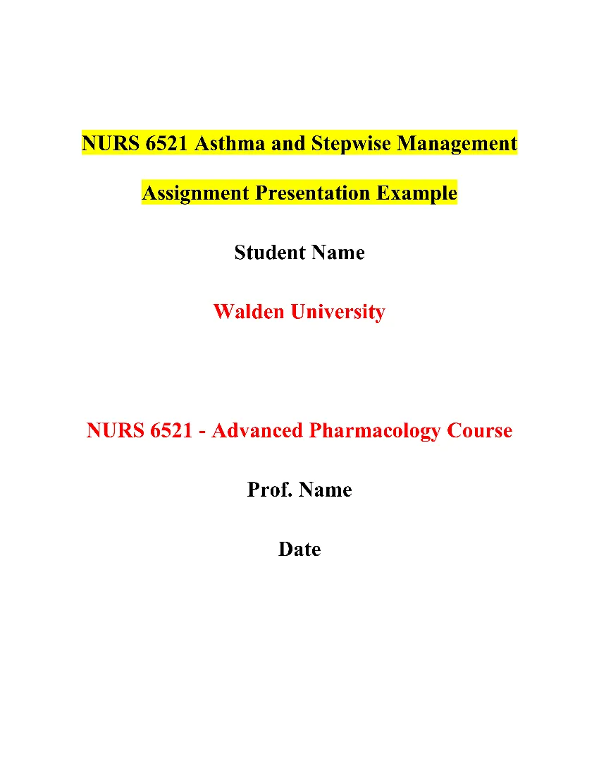 NURS 6521 Asthma and Stepwise Management Assignment Presentation