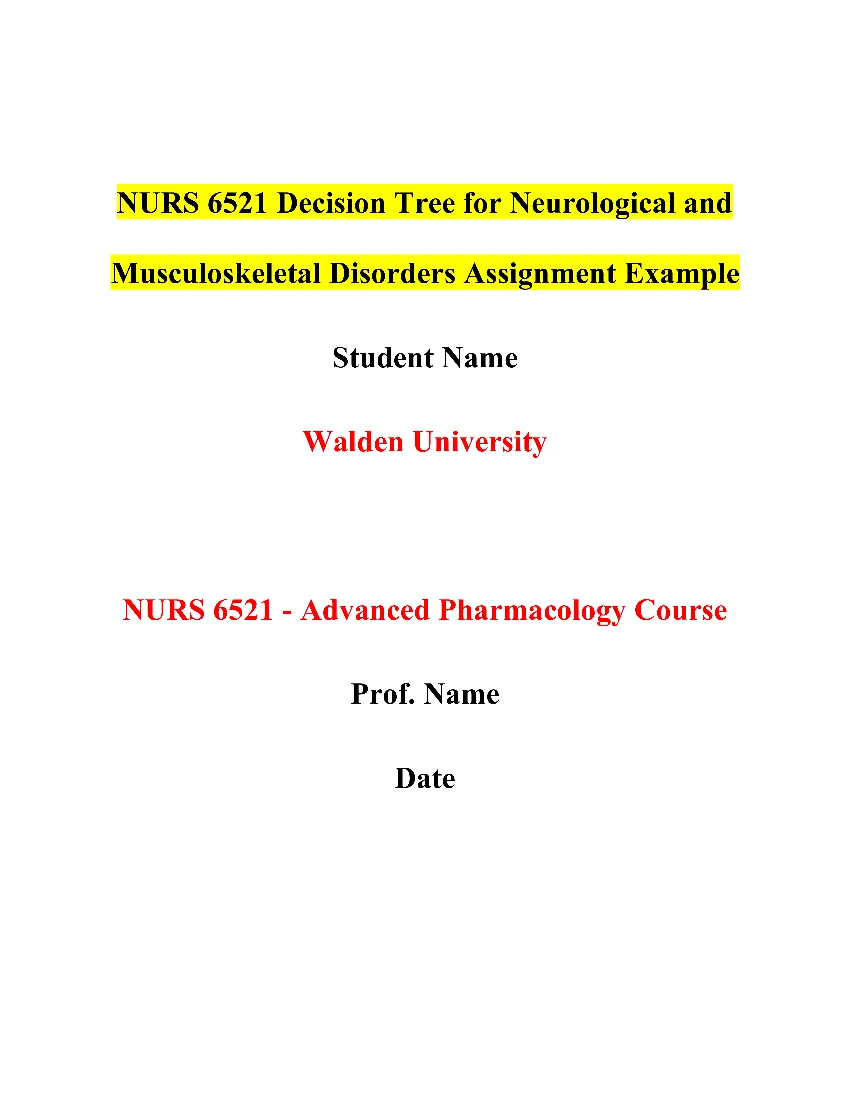 NURS 6521 Decision Tree for Neurological and Musculoskeletal Disorders Assignment