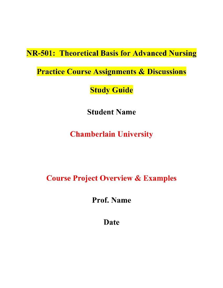 NR-501:  Theoretical Basis for Advanced Nursing Practice Course Assignments & Discussions Study Guide