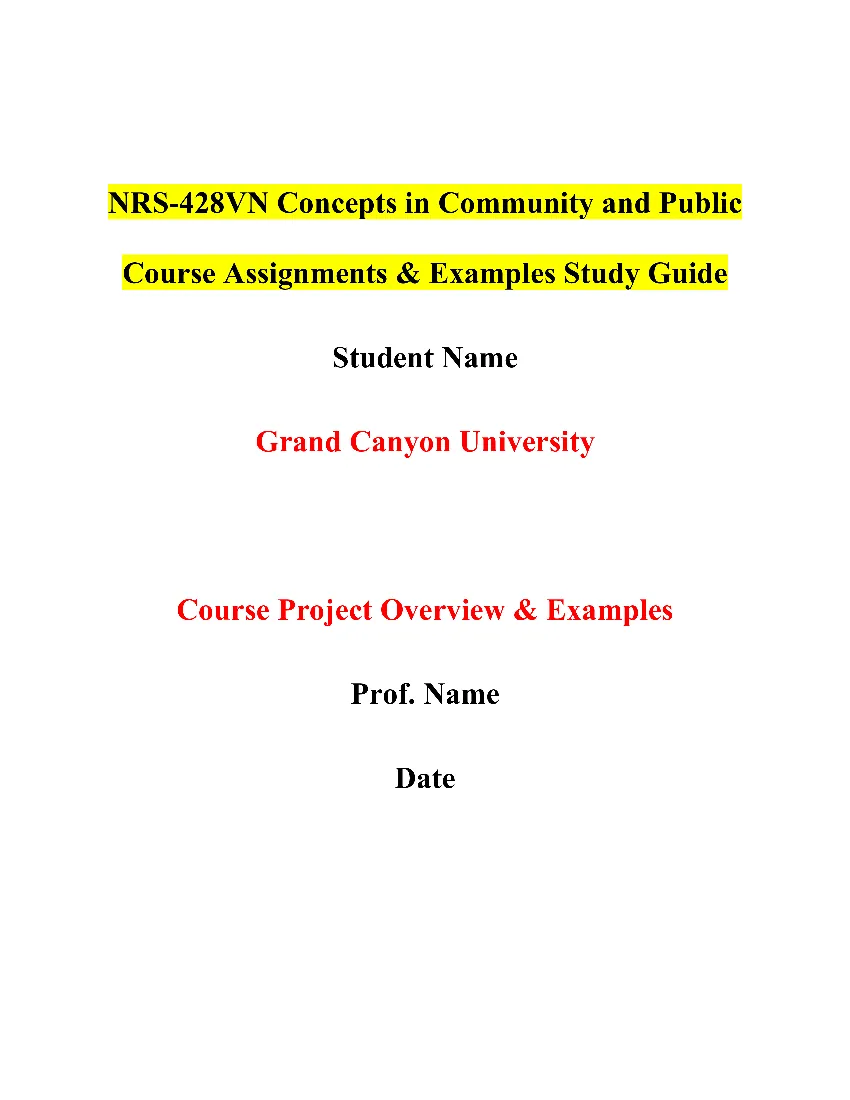 NRS-428VN Concepts in Community and Public Course Assignments & Discussions Study Guide