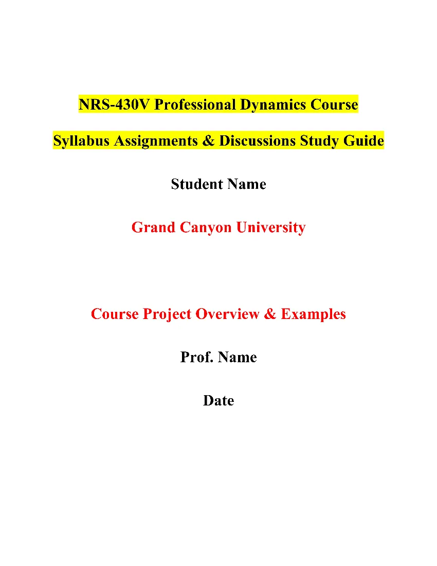 NRS-430V Professional Dynamics Course Assignments & Discussions Study Guide