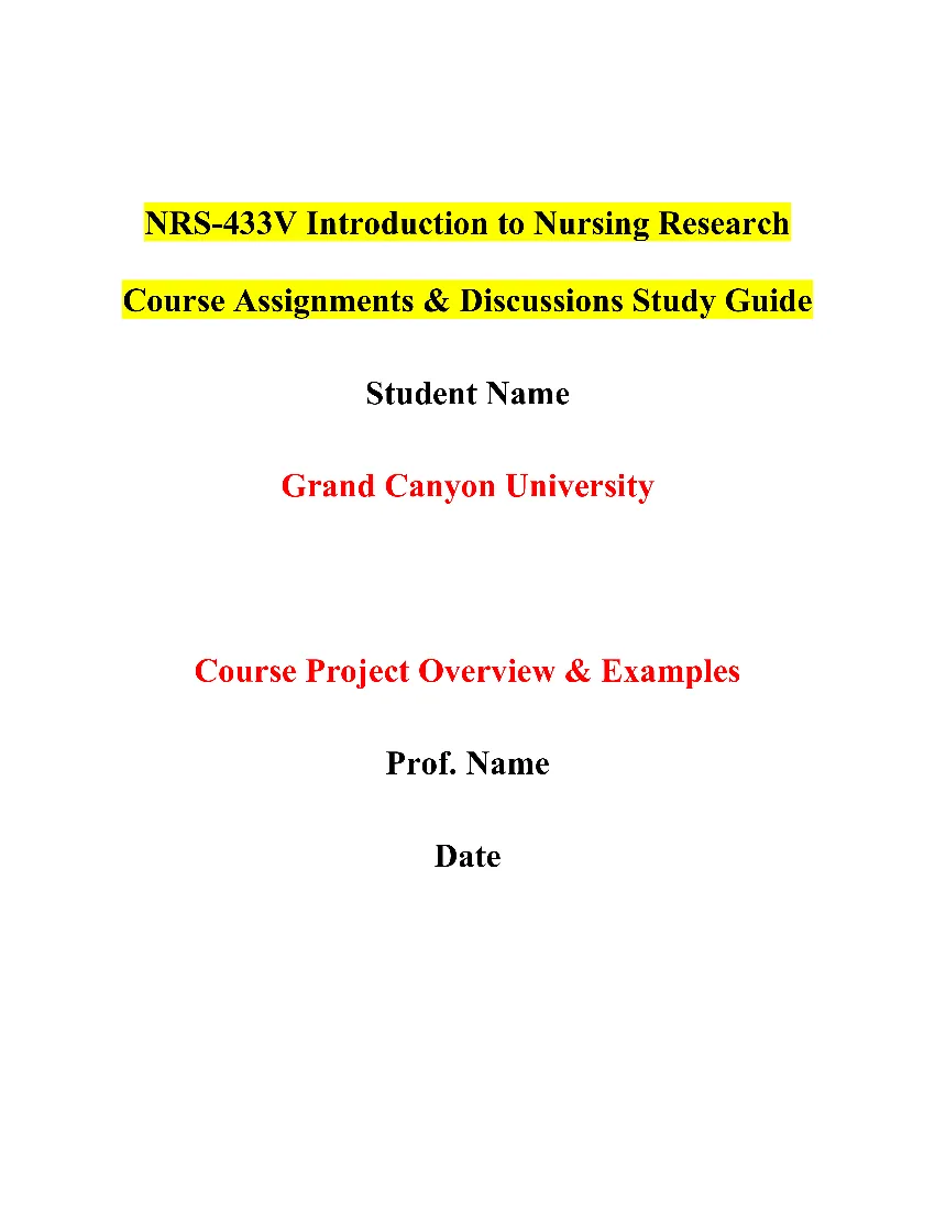 NRS-433V Introduction to Nursing Research Course Assignments & Discussions Study Guide