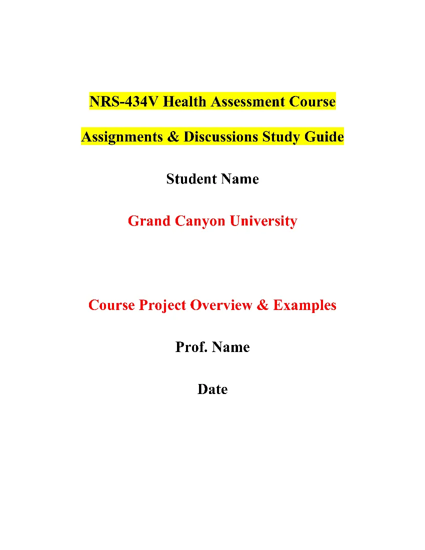 NRS-434V Health Assessment Course Assignments & Discussions Study Guide