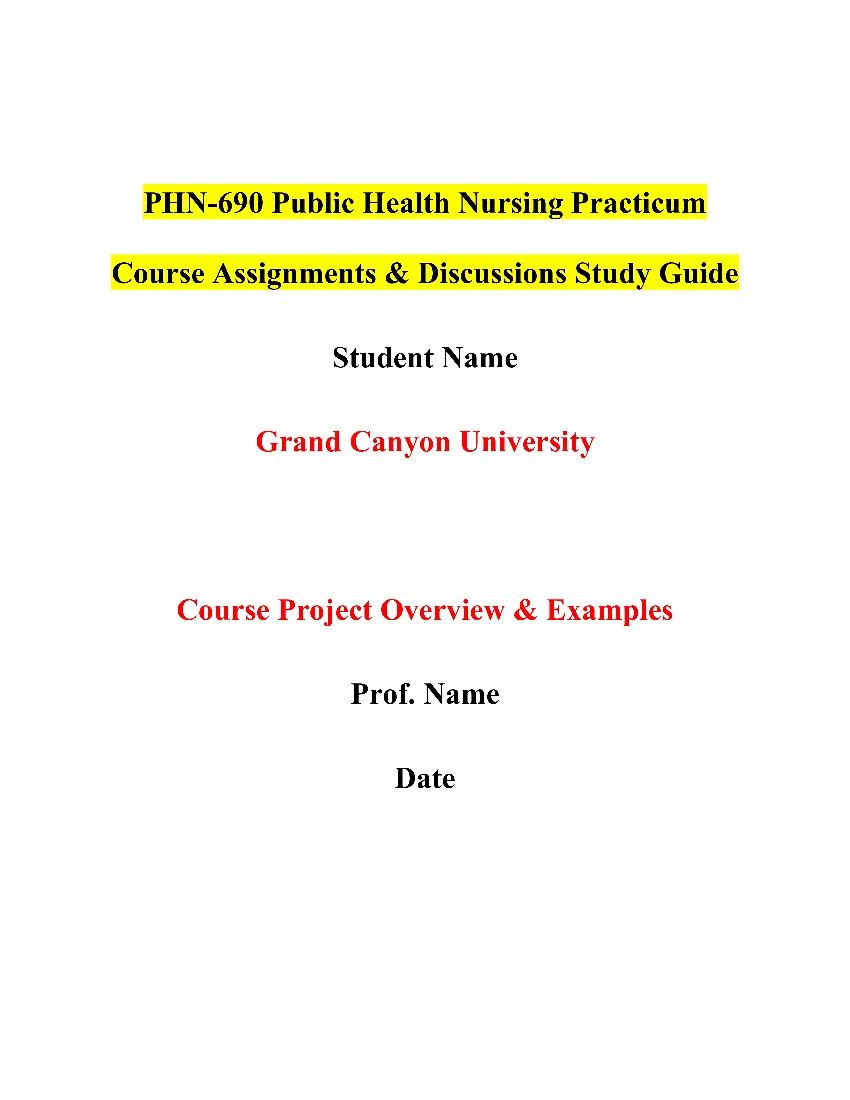 PHN-690 Public Health Nursing Practicum Course Assignments & Discussions Study Guide