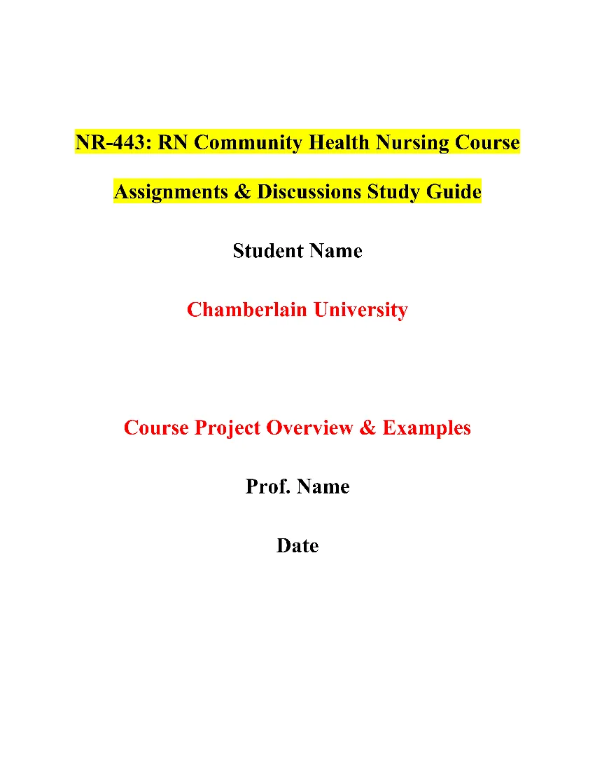 NR-443: RN Community Health Nursing Course Assignments & Discussions Study Guide