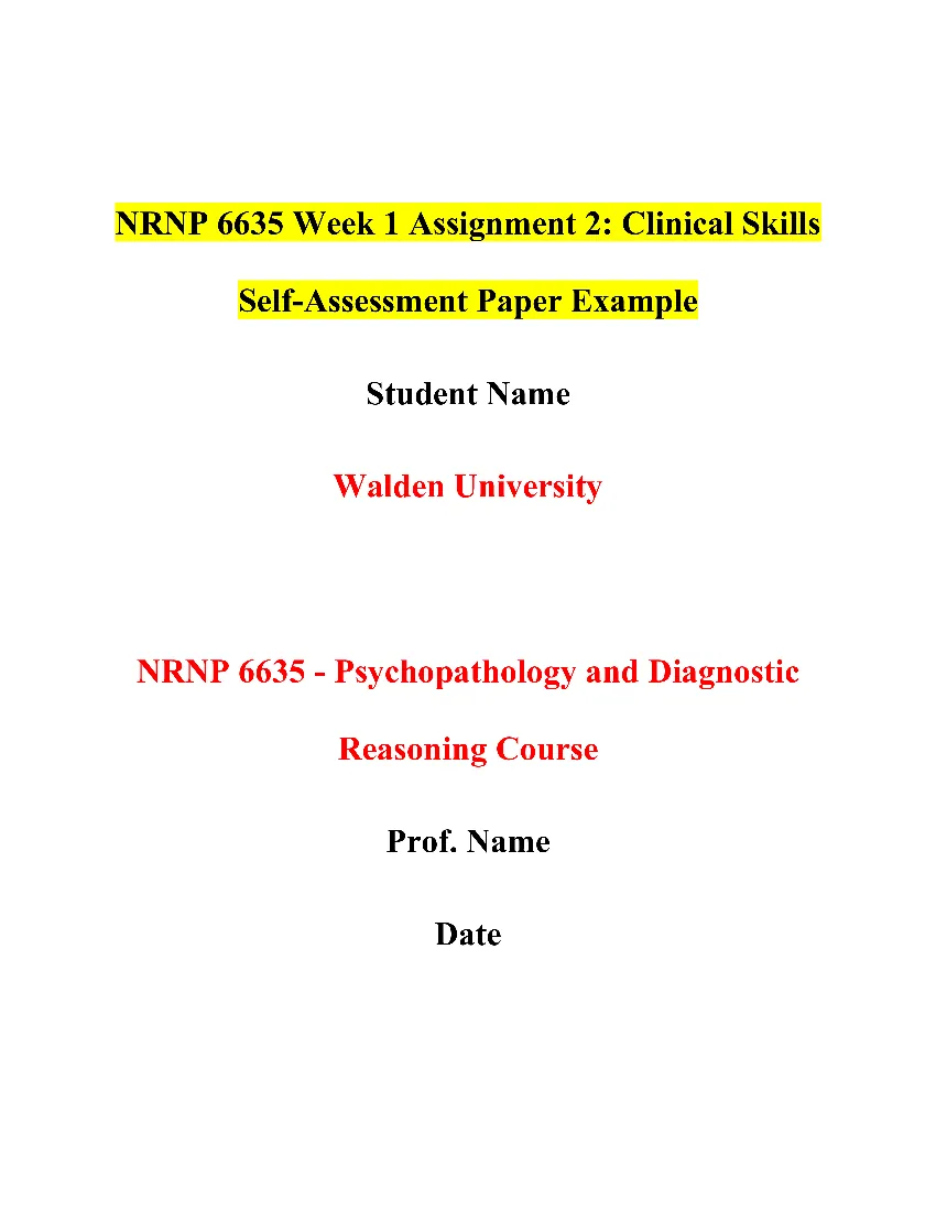 NRNP 6635 Week 1 Assignment 2: Clinical Skills Self-Assessment Paper Example