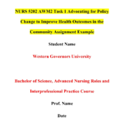 WGU D025 NURS 5202 AWM2 Task 1 Advocating for Policy Change to Improve Health Outcomes in the Community Example