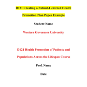 D121 Creating a Patient-Centered Health Promotion Plan Paper Example