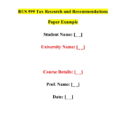 BUS 599 Tax Research and Recommendations Paper Example
