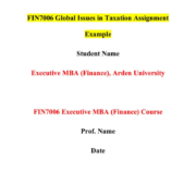 FIN7006 Global Issues in Taxation Assignment Example