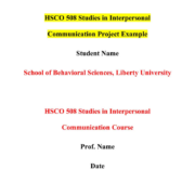 HSCO 508 Studies in Interpersonal Communication Project Example